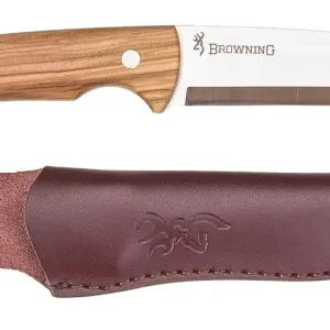 Browning Jagdmesser Korvar Fixed Klingenlänge 7,5cm / Griffschalen aus Olivenholz / mit Lederscheide Sonderaktion